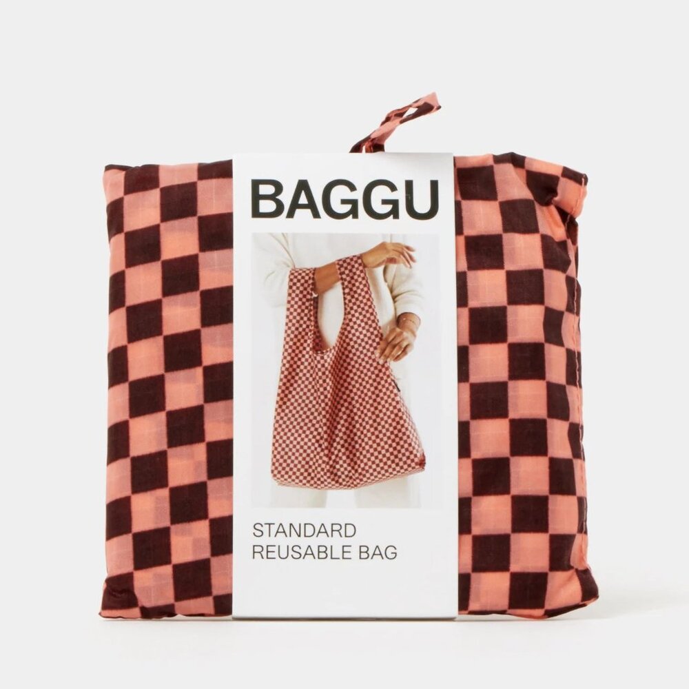 NWT Standard Baggu - Pink Brown Check